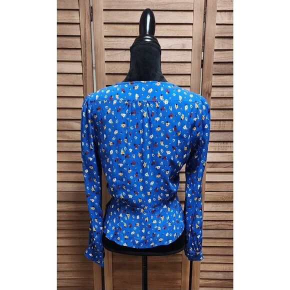 Philosophy ba&sh Lali Blue Floral Viscose V-Neck Long Sleeve Blouse Size Medium - Picture 8 of 8